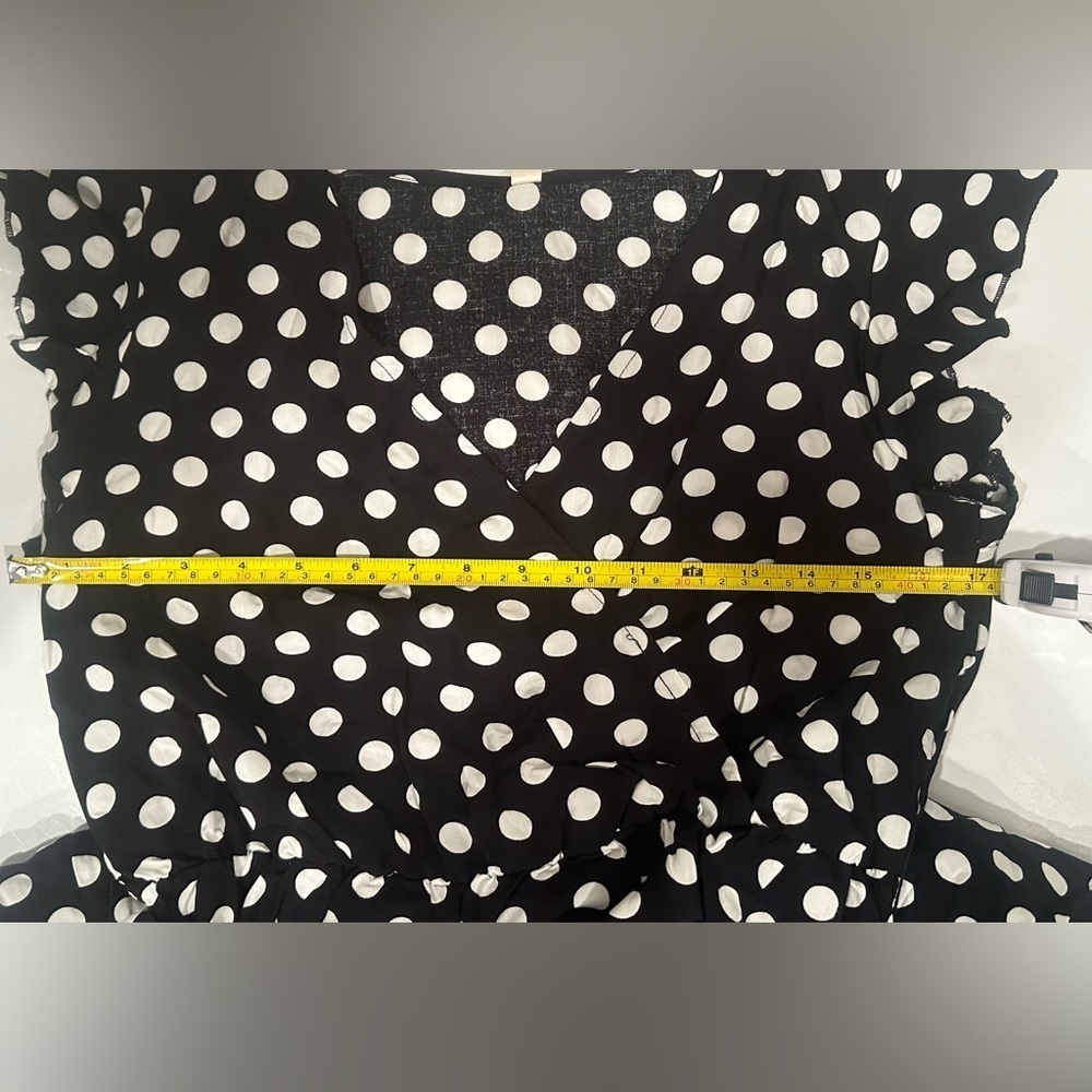 NWT High Low Black and White Polka Dot Dress Flutter Sleeves Tie Waist Sz S - Picture 10 of 10
